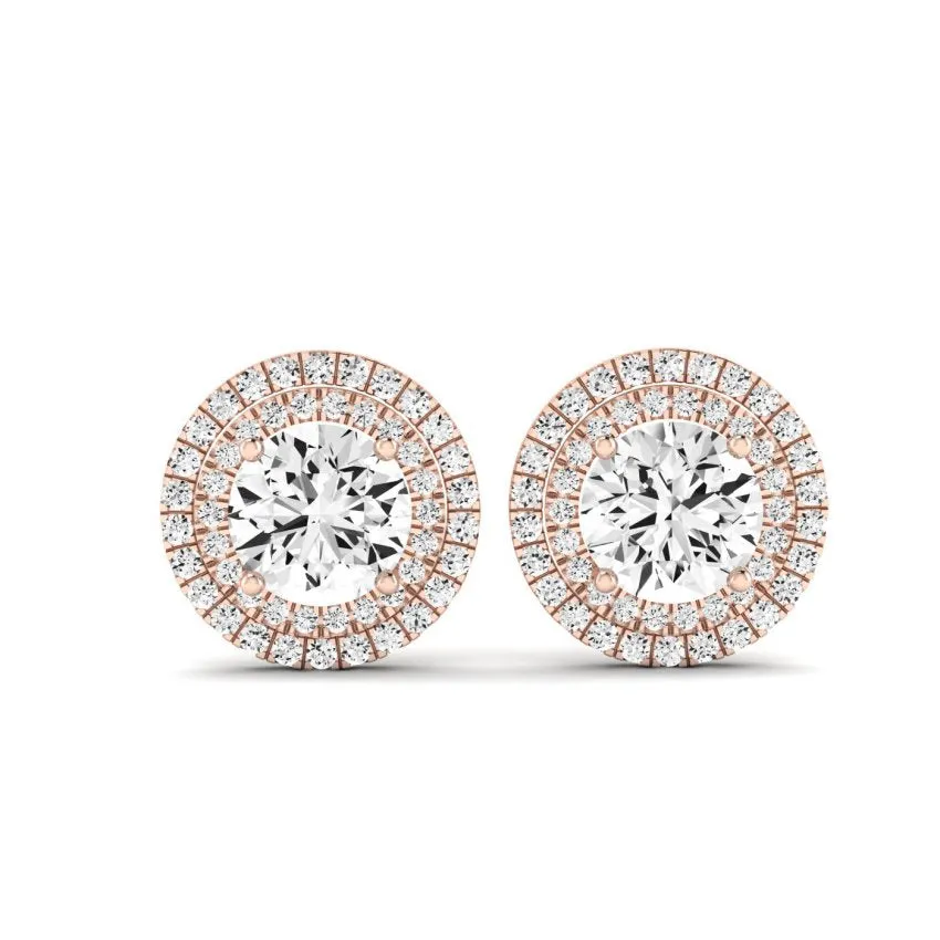 Cerise Princess Cut Diamond Halo Stud Earrings