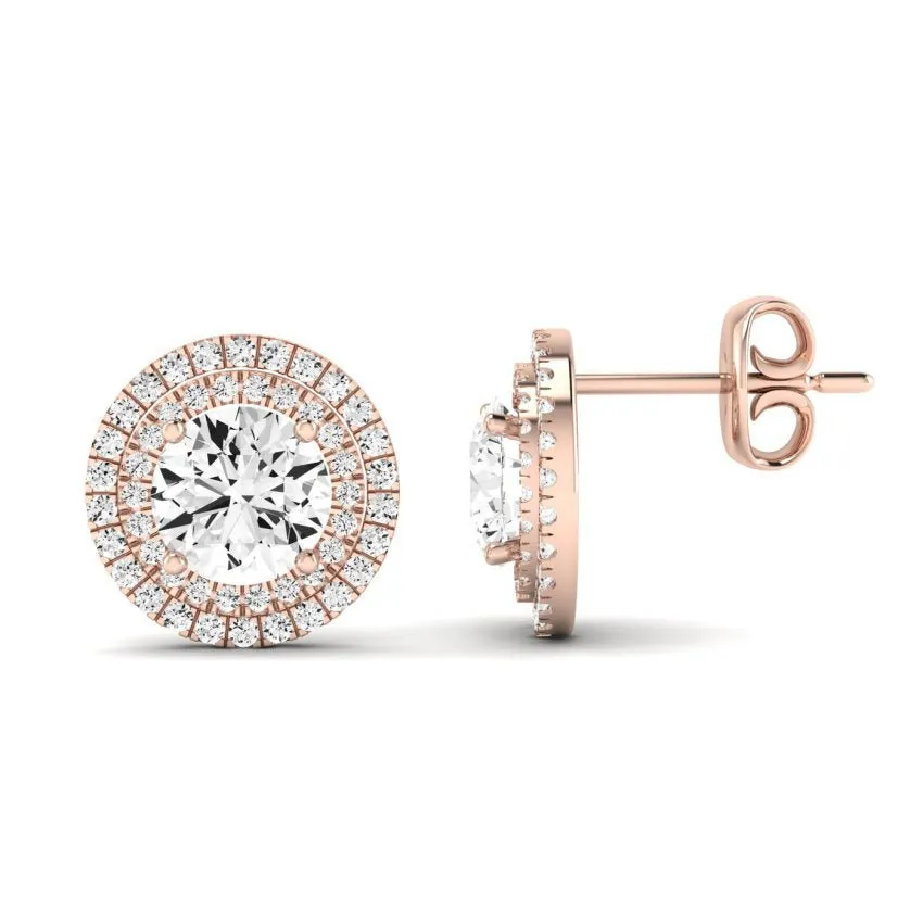 Cerise Round Cut Diamond Halo Stud Earrings