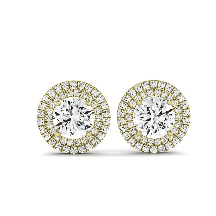 Cerise Round Cut Diamond Halo Stud Earrings