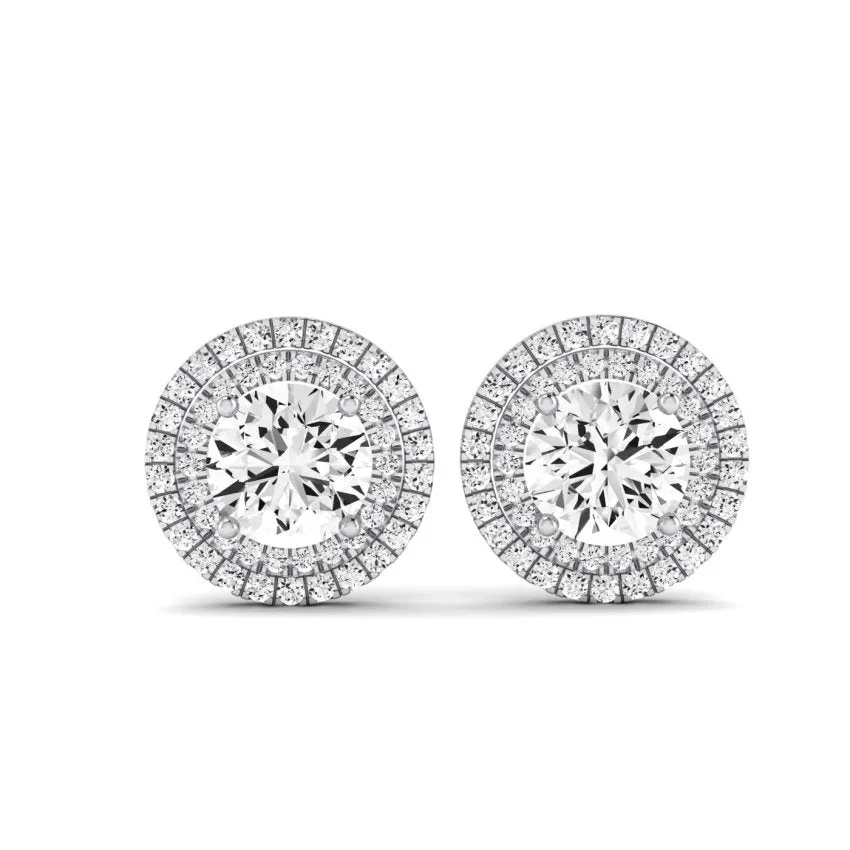 Cerise Round Cut Diamond Halo Stud Earrings