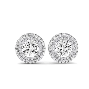 Cerise Round Cut Diamond Halo Stud Earrings