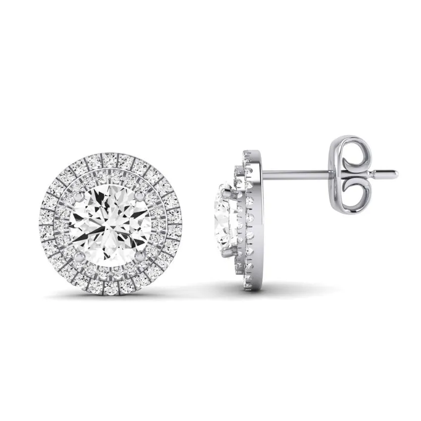 Cerise Round Cut Diamond Halo Stud Earrings