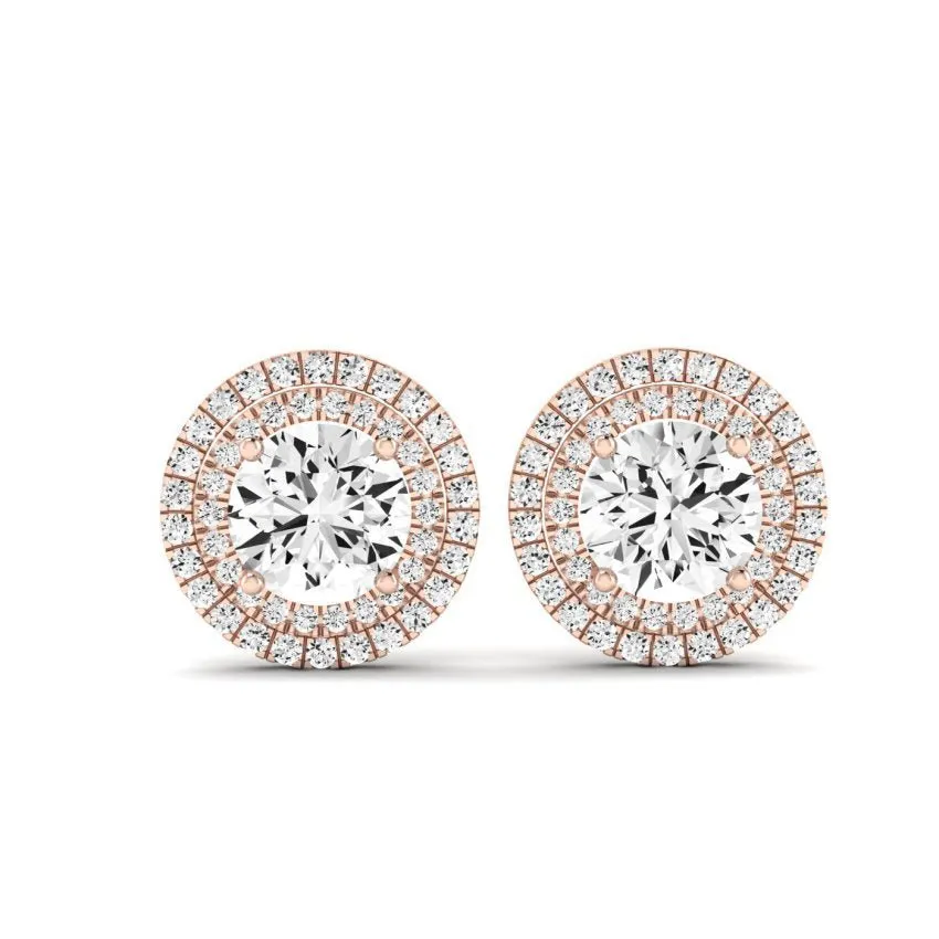 Cerise Round Cut Diamond Halo Stud Earrings