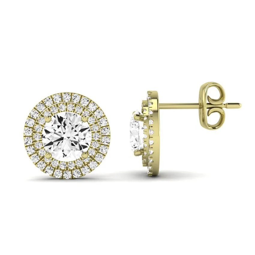 Cerise Round Cut Diamond Halo Stud Earrings