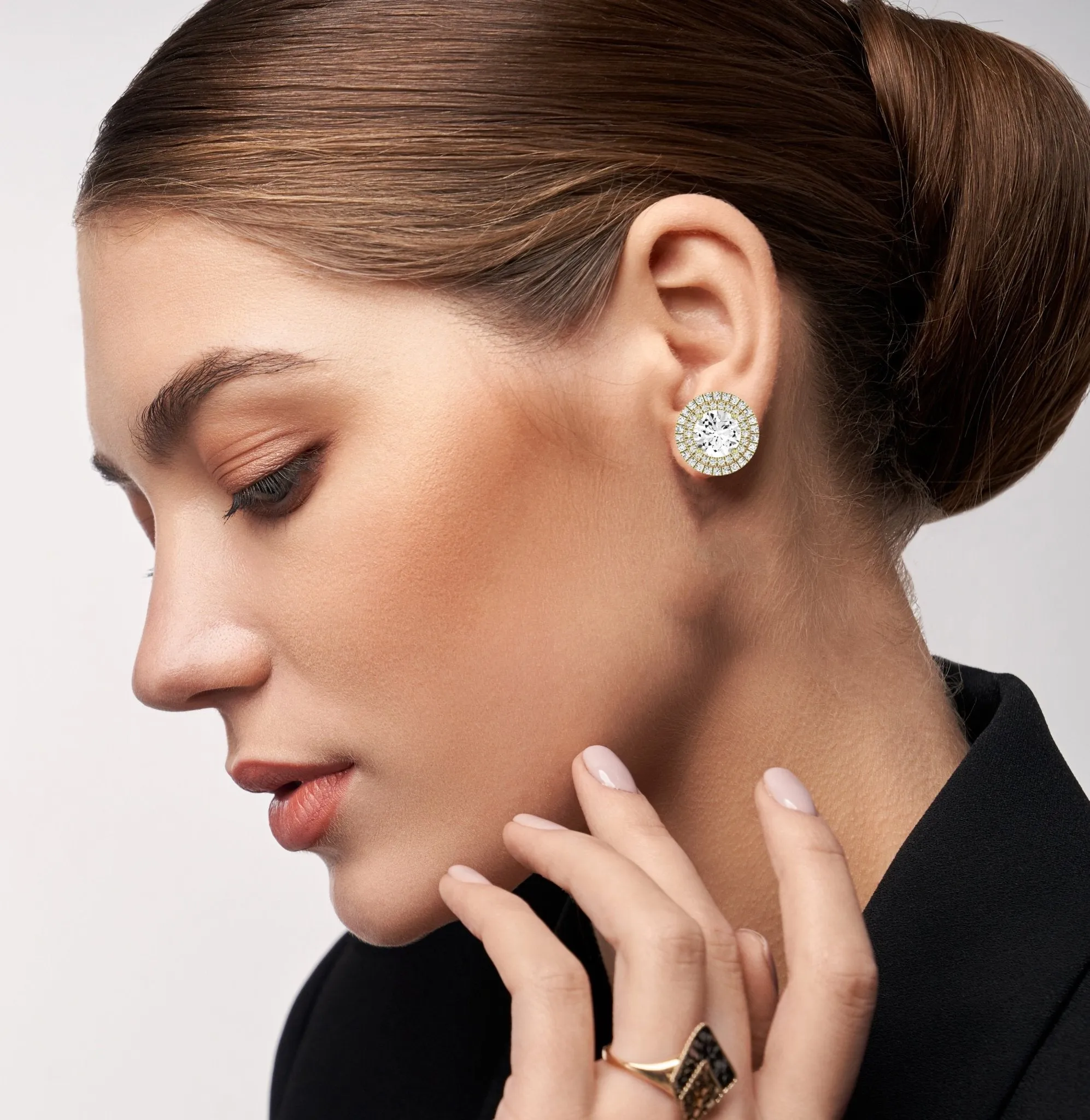 Cerise Round Cut Diamond Halo Stud Earrings