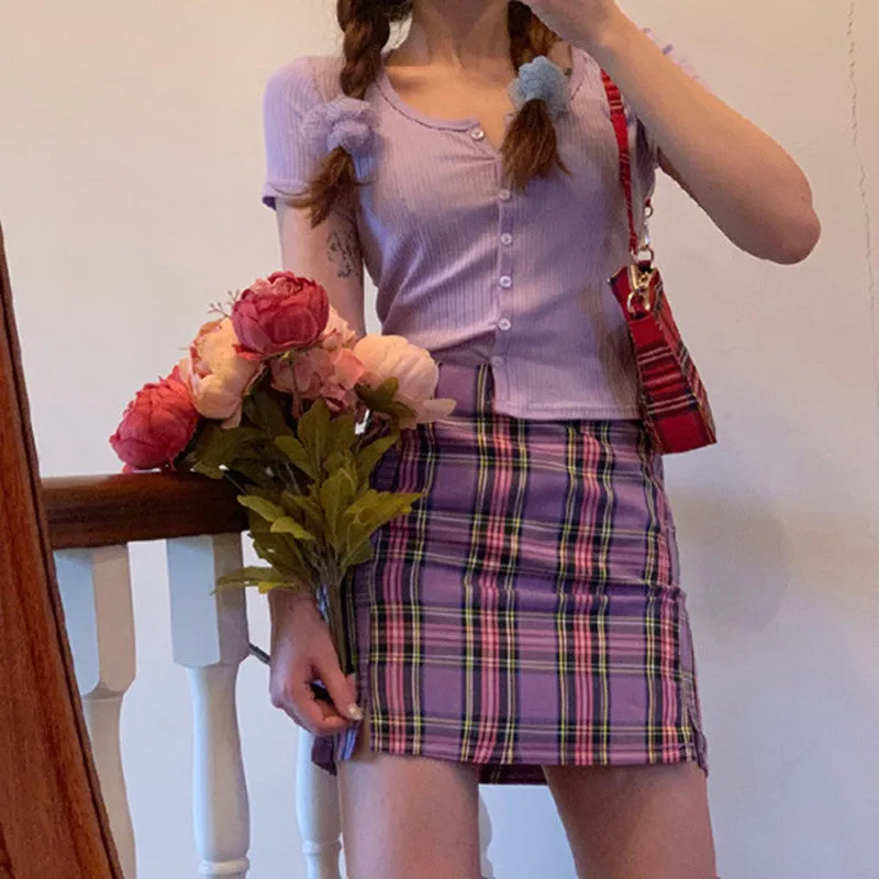 Chequered Skirt Women Korean High Waist Slim Look Hip Flattering A-Line Japanese Student Petite Skirt