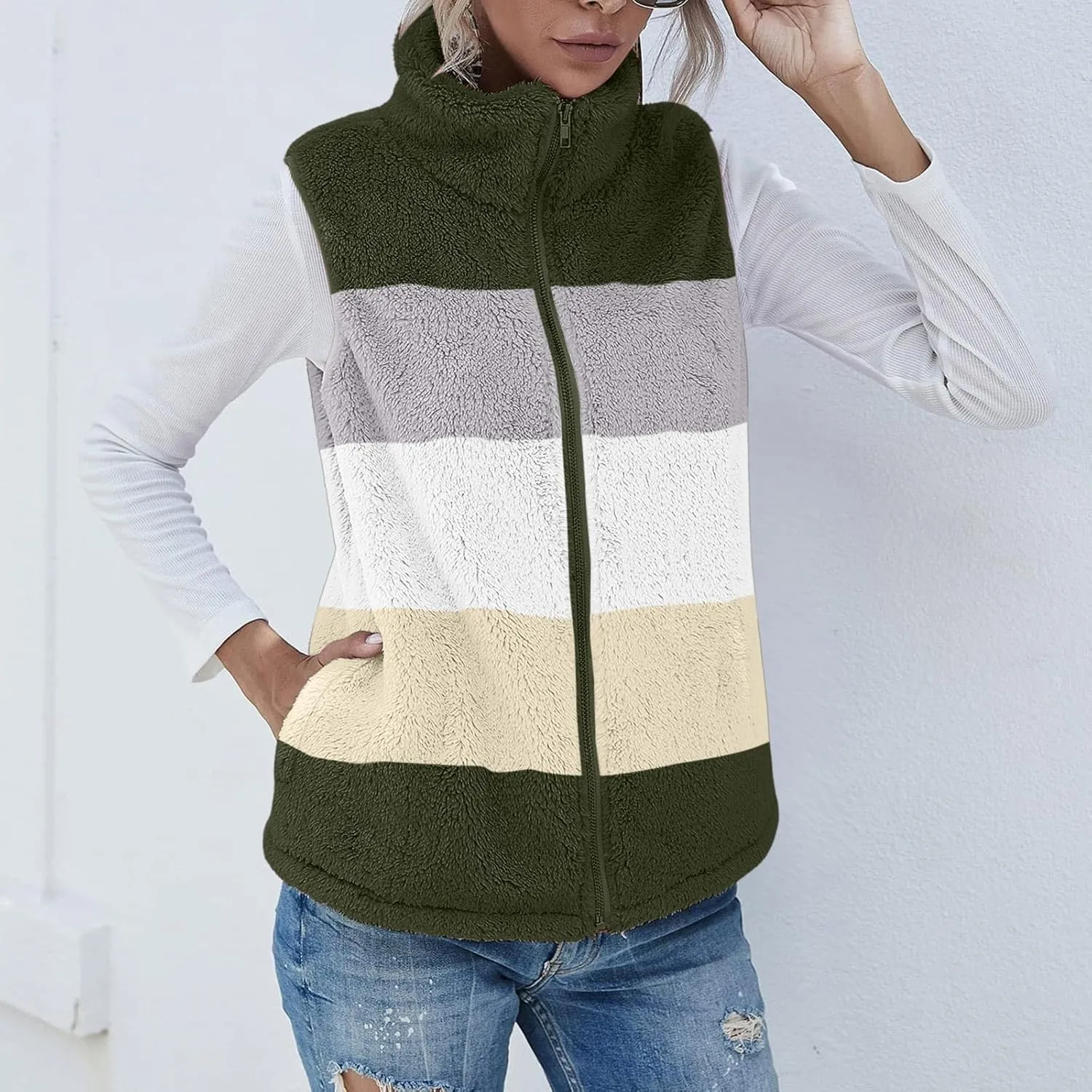 ChicCrate Women's Faux Fur Vest Coat Sleeveless Jacket Fuzzy Sherpa Fleece Jacket Hooded Winter Puffer Vest