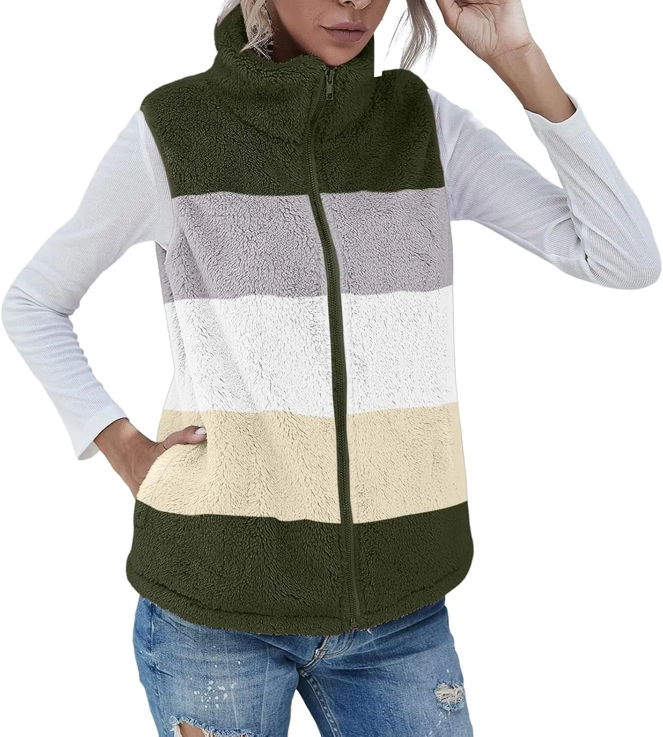 ChicCrate Women's Faux Fur Vest Coat Sleeveless Jacket Fuzzy Sherpa Fleece Jacket Hooded Winter Puffer Vest