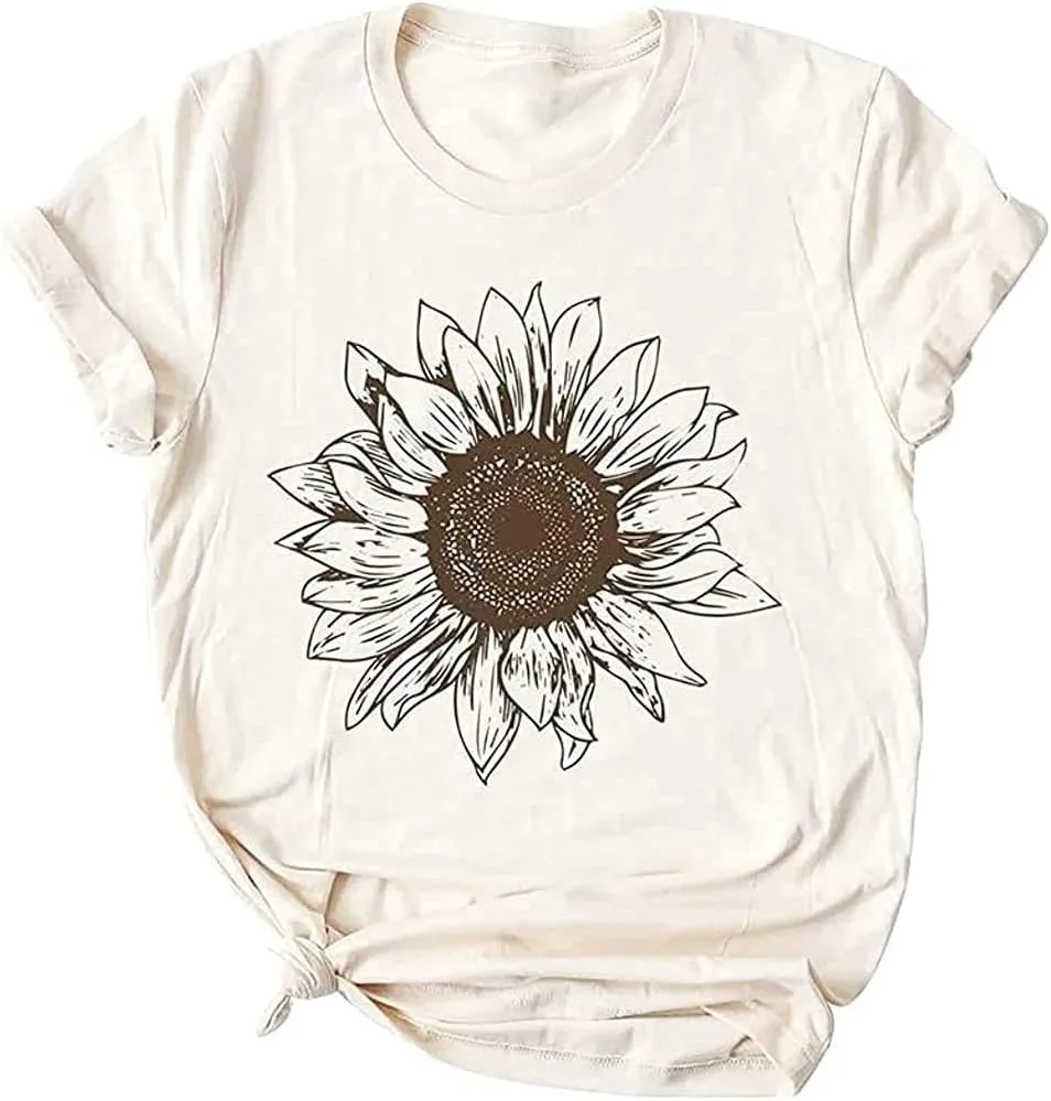 Chulianyouhuo Sunflower Graphic Shirt for Women Cute Flower Short Sleeve Ladies Tee Tops Teen Girls Casual T Shirt
