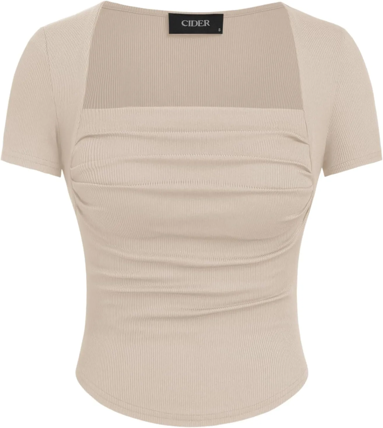 CIDER Going Out Tops Square Neck Short Sleeve Slim Fit Ruched Tops