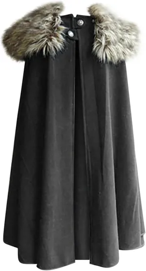 Cloak Coat for Women Vintage Victorian Steampunk Cape Winter Warm Gothic Wool Faux Fur Collar Long Coat Role Play