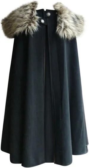 Cloak Coat for Women Vintage Victorian Steampunk Cape Winter Warm Gothic Wool Faux Fur Collar Long Coat Role Play