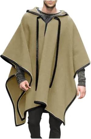 Cloak With Hood Men 2024 Fashion Casual Poncho-Cape Winter Warm Loose Pullover Top Solid Fuzzy Irregular Hem Hoodies