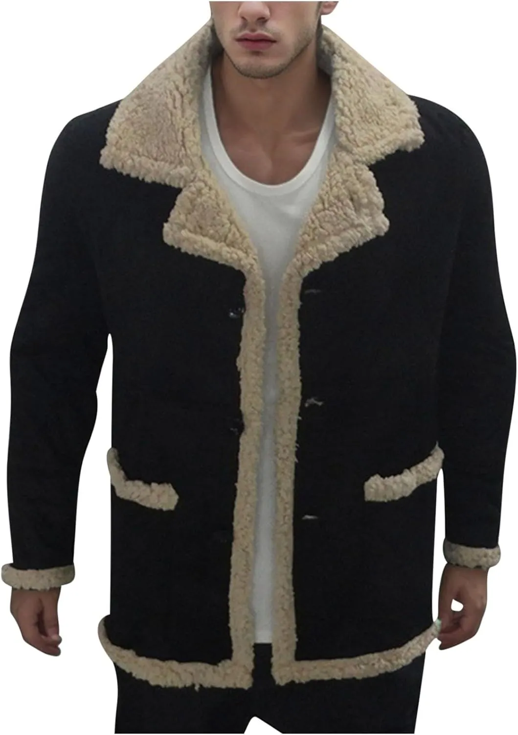 Coats for Men Cotton padded Jacket Lapel Collar Knitted Button Sweater Coat Casual Men's Thicken Warm Winter Coats