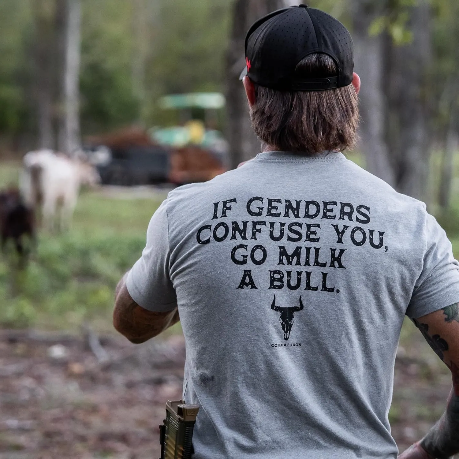 Combat Iron Men's Graphic T-Shirt | Go Milk a Bull | Cotton-Poly Blend | Athletic Fit, Tagless Comfort