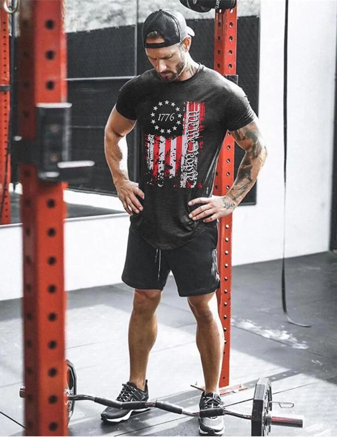 COOFANDY Men Muscle Workout T Shirt Gym Bodybuilding Active Short Sleeve Tee Top Black