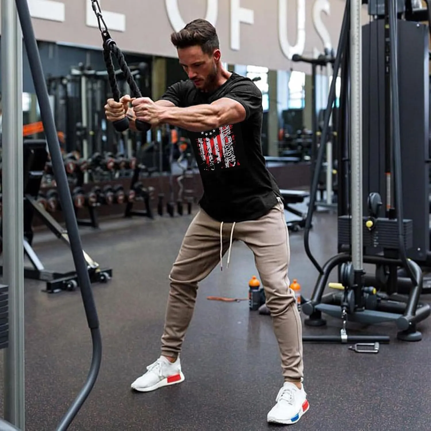 COOFANDY Men Muscle Workout T Shirt Gym Bodybuilding Active Short Sleeve Tee Top Black
