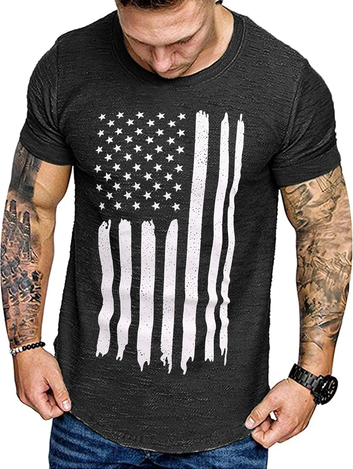 COOFANDY Men Muscle Workout T Shirt Gym Bodybuilding Active Short Sleeve Tee Top Black