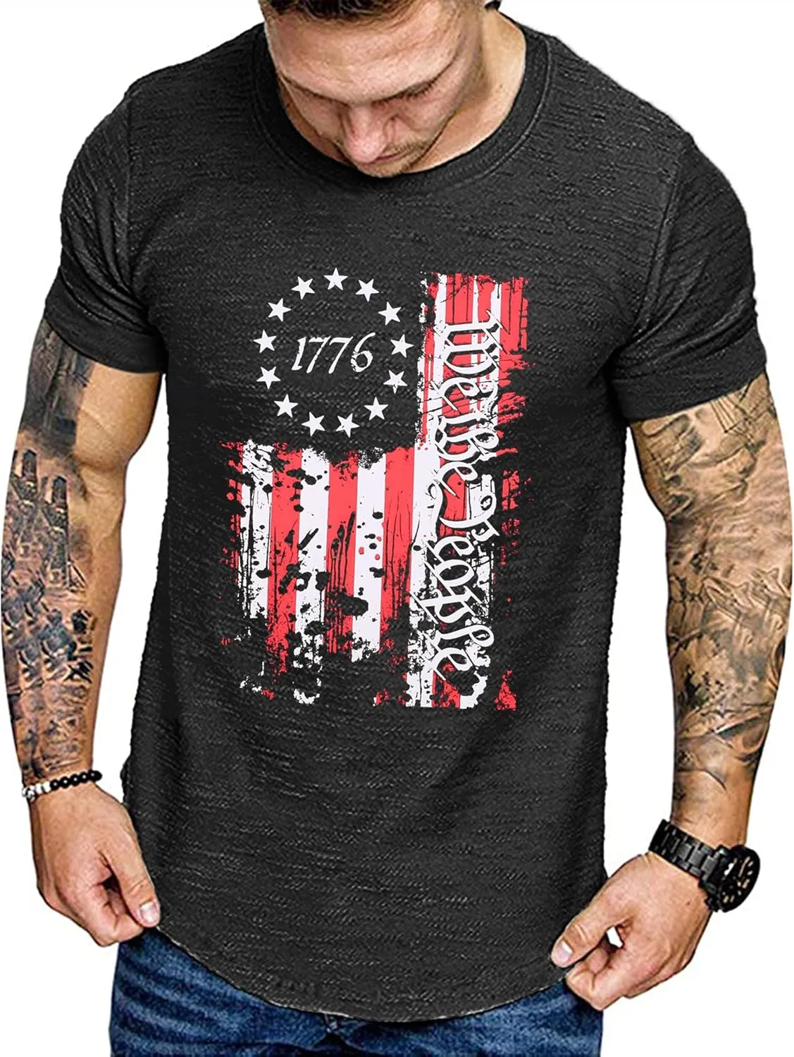 COOFANDY Men Muscle Workout T Shirt Gym Bodybuilding Active Short Sleeve Tee Top Black