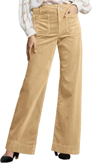 Corduroy Pants Women Elastic Waist Flare Pants Bell Bottom Business Casual Trousers Pants for Women