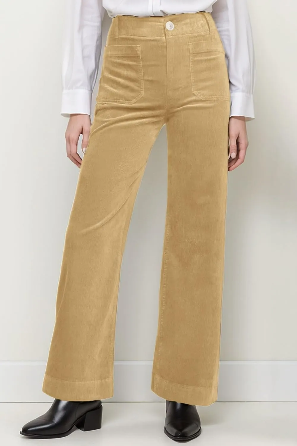 Corduroy Pants Women Elastic Waist Flare Pants Bell Bottom Business Casual Trousers Pants for Women