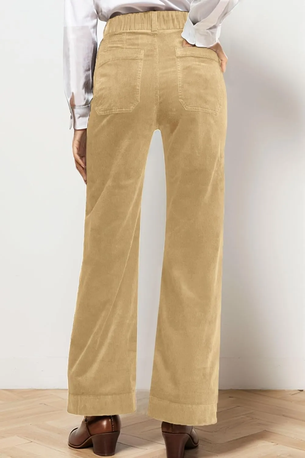 Corduroy Pants Women Elastic Waist Flare Pants Bell Bottom Business Casual Trousers Pants for Women