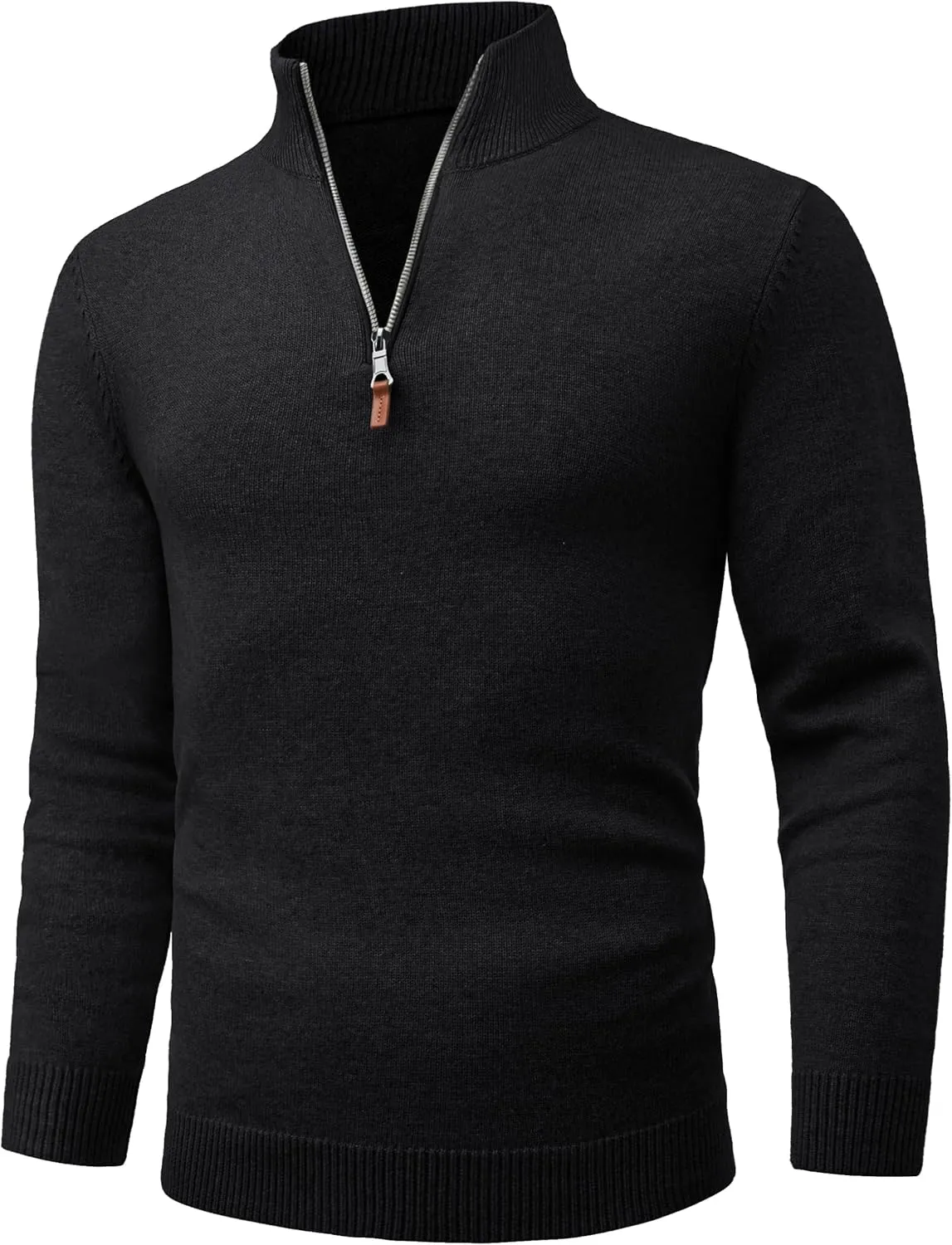Cotrasen Mens Sweater Quarter Zip Pullover Casual Knit Cotton Long Sleeve Mock Neck Polo Sweaters