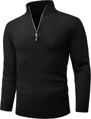 Cotrasen Mens Sweater Quarter Zip Pullover Casual Knit Cotton Long Sleeve Mock Neck Polo Sweaters