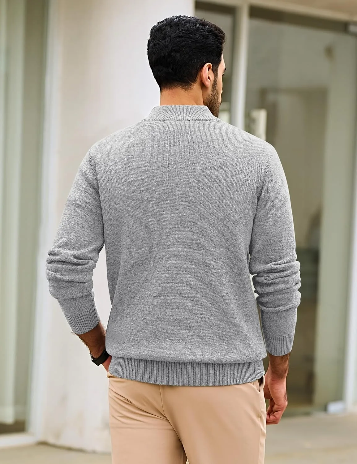 Cotrasen Mens Sweater Quarter Zip Pullover Casual Knit Cotton Long Sleeve Mock Neck Polo Sweaters