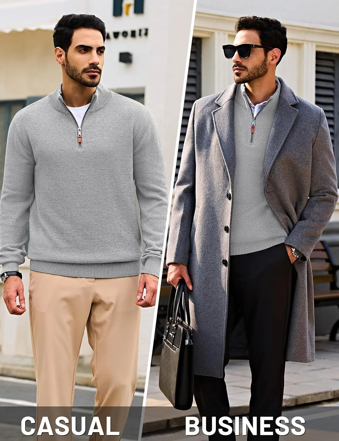 Cotrasen Mens Sweater Quarter Zip Pullover Casual Knit Cotton Long Sleeve Mock Neck Polo Sweaters