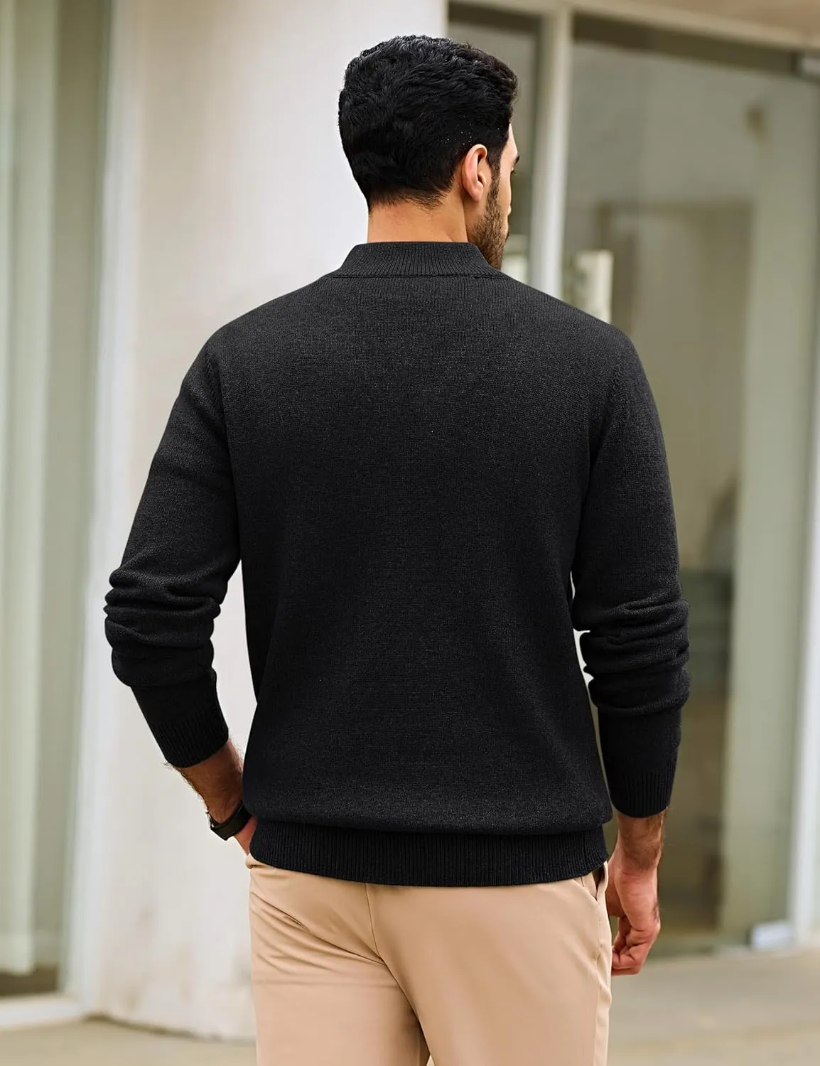 Cotrasen Mens Sweater Quarter Zip Pullover Casual Knit Cotton Long Sleeve Mock Neck Polo Sweaters