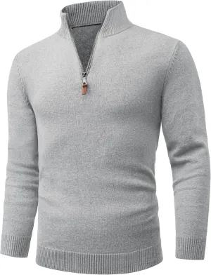 Cotrasen Mens Sweater Quarter Zip Pullover Casual Knit Cotton Long Sleeve Mock Neck Polo Sweaters