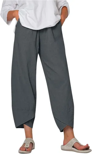 Cotton Linen Capri Yoga Pants Plus Size Summer Casual Harem Palazzo Pajama Yoga Workout Travel Cropped Pants