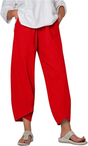 Cotton Linen Capri Yoga Pants Plus Size Summer Casual Harem Palazzo Pajama Yoga Workout Travel Cropped Pants