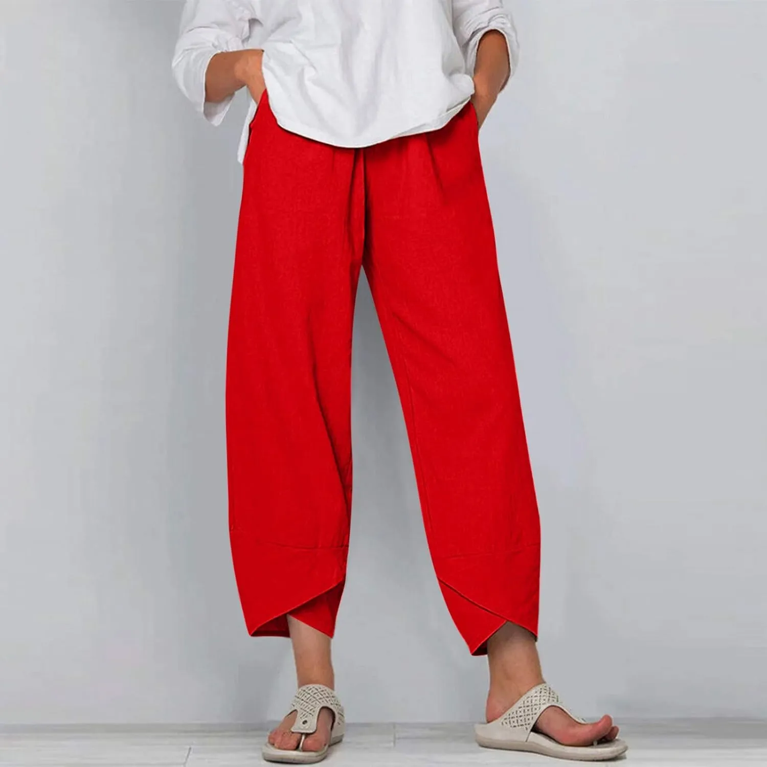 Cotton Linen Capri Yoga Pants Plus Size Summer Casual Harem Palazzo Pajama Yoga Workout Travel Cropped Pants