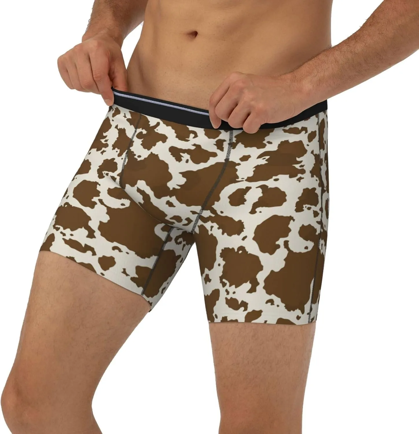 Cow Leather Brown Print Mens Underwear Boxer Briefs Soft Breathable Stretch Long Leg Underpants for Men Teens