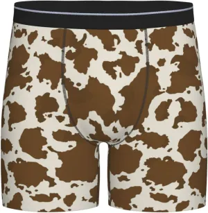 Cow Leather Brown Print Mens Underwear Boxer Briefs Soft Breathable Stretch Long Leg Underpants for Men Teens