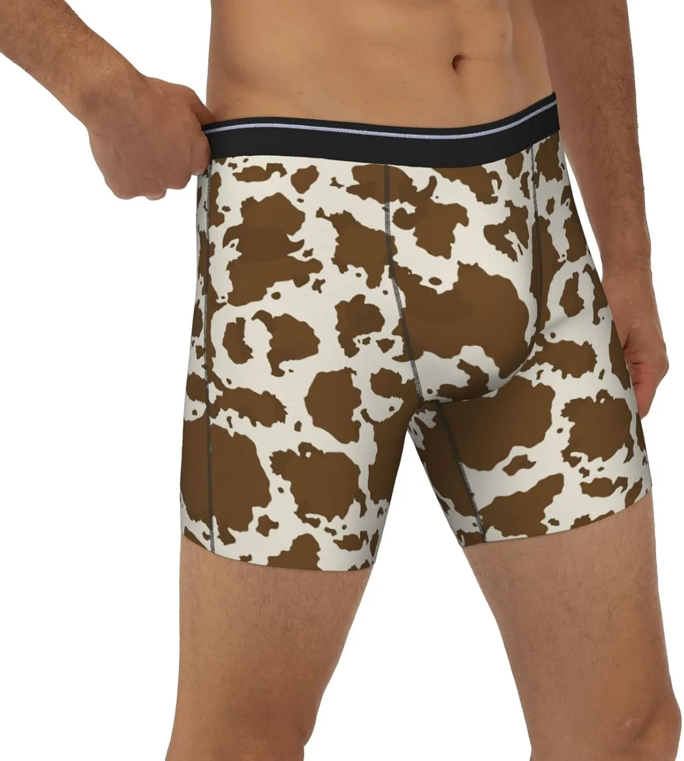 Cow Leather Brown Print Mens Underwear Boxer Briefs Soft Breathable Stretch Long Leg Underpants for Men Teens
