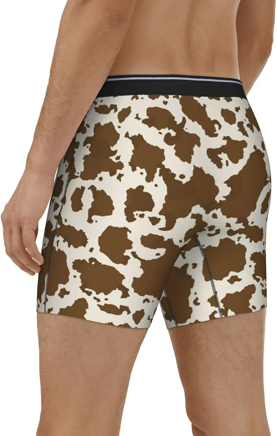 Cow Leather Brown Print Mens Underwear Boxer Briefs Soft Breathable Stretch Long Leg Underpants for Men Teens