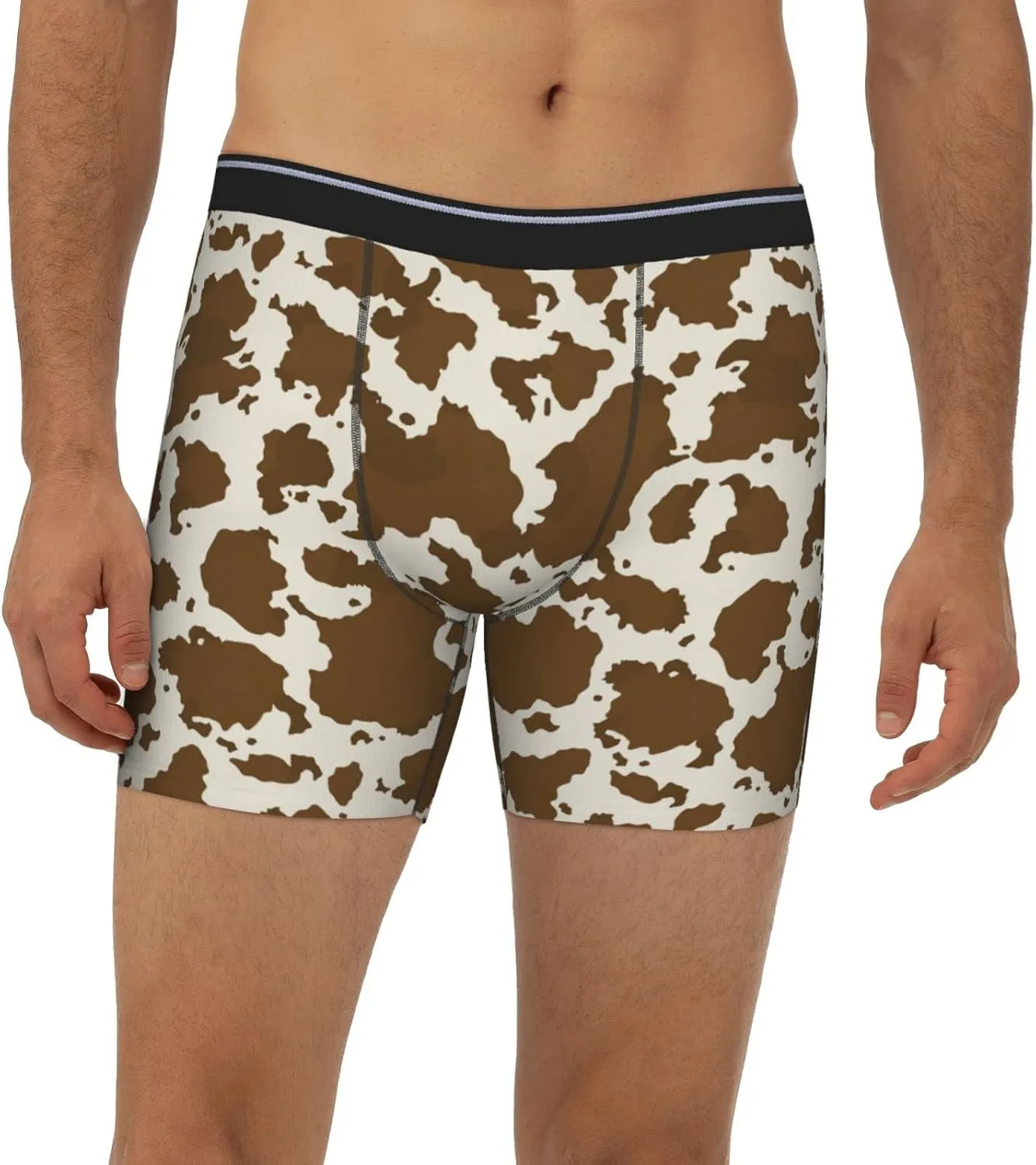 Cow Leather Brown Print Mens Underwear Boxer Briefs Soft Breathable Stretch Long Leg Underpants for Men Teens