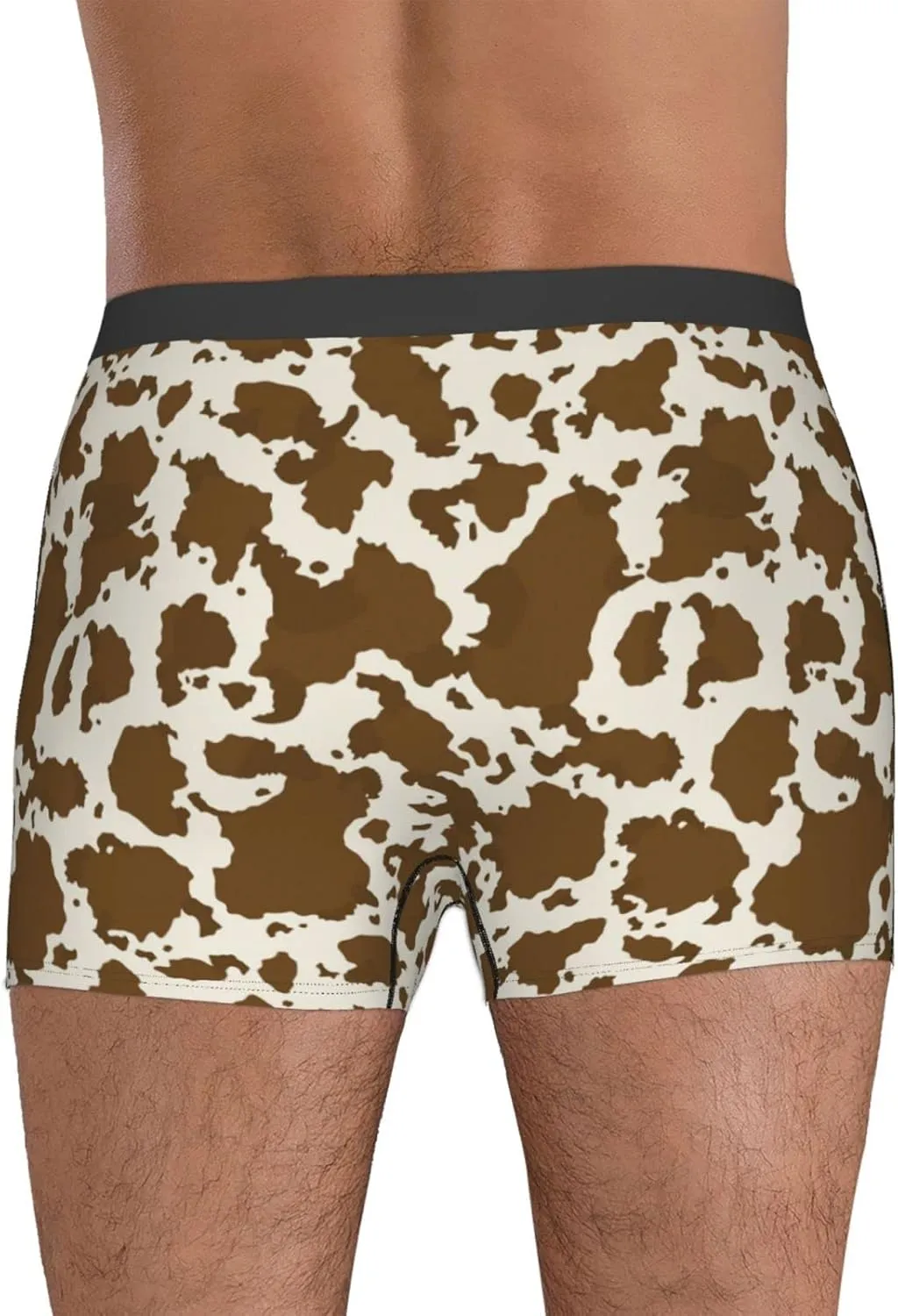 Cow Leather Brown Print Mens Underwear Boxer Briefs Soft Breathable Underpants with Elastic Waistband