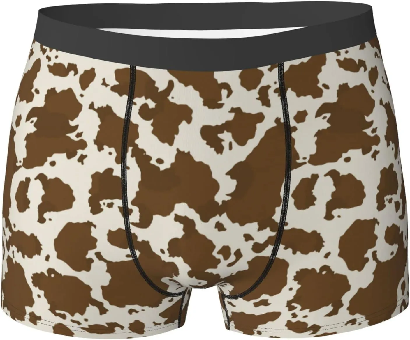 Cow Leather Brown Print Mens Underwear Boxer Briefs Soft Breathable Underpants with Elastic Waistband