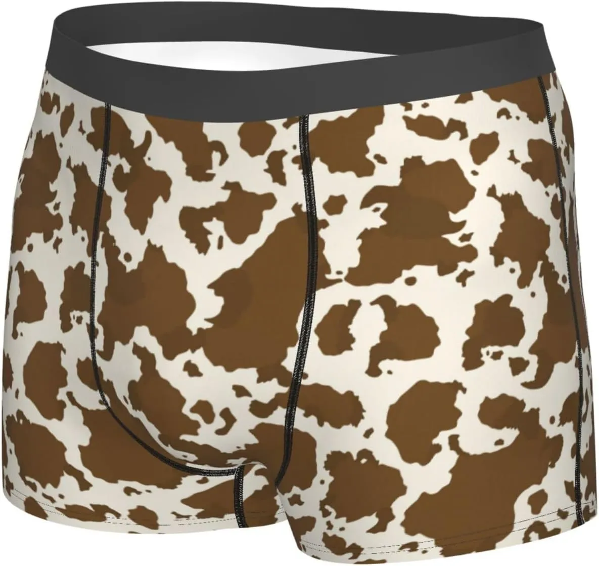Cow Leather Brown Print Mens Underwear Boxer Briefs Soft Breathable Underpants with Elastic Waistband