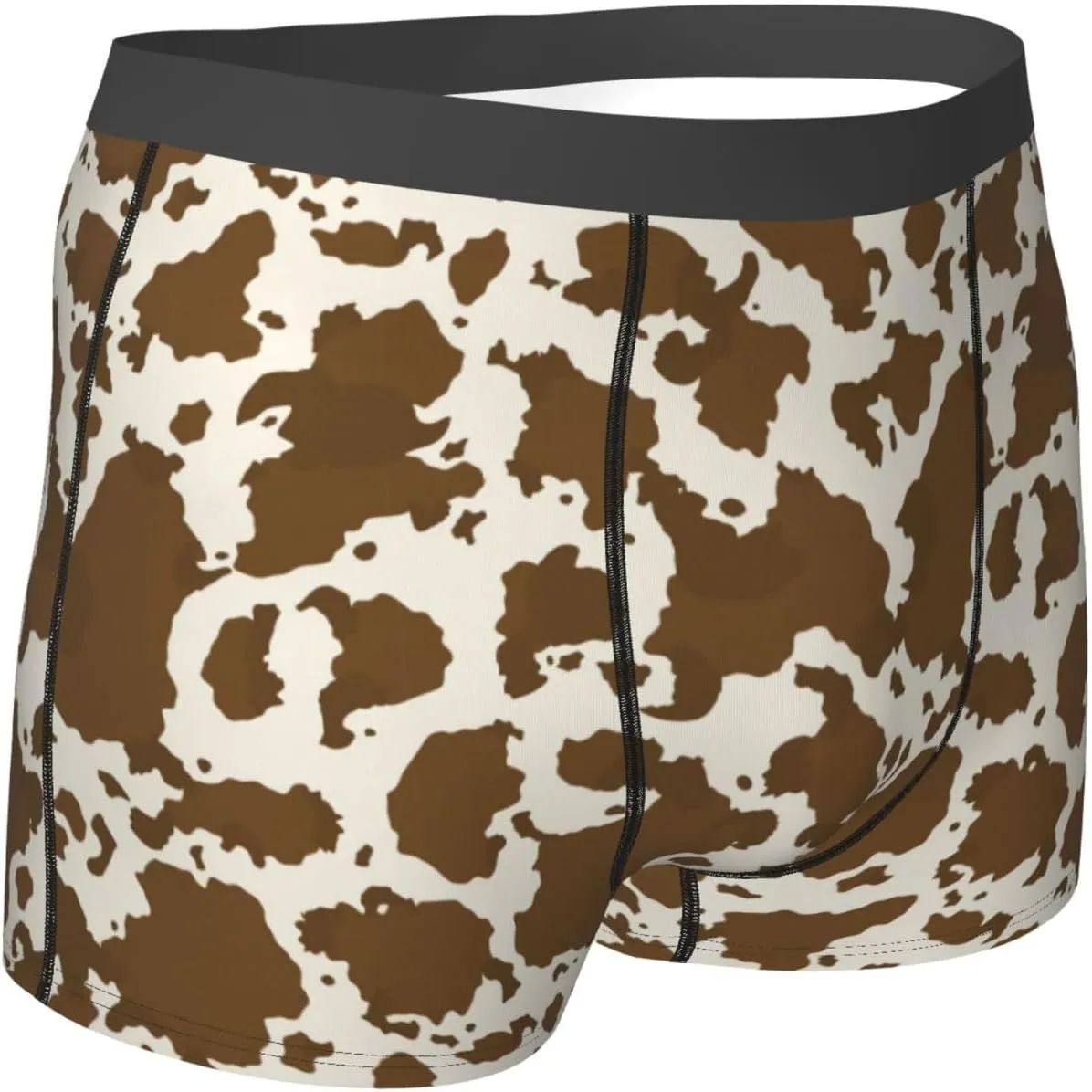 Cow Leather Brown Print Mens Underwear Boxer Briefs Soft Breathable Underpants with Elastic Waistband