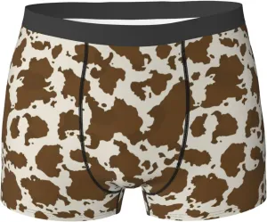 Cow Leather Brown Print Mens Underwear Boxer Briefs Soft Breathable Underpants with Elastic Waistband