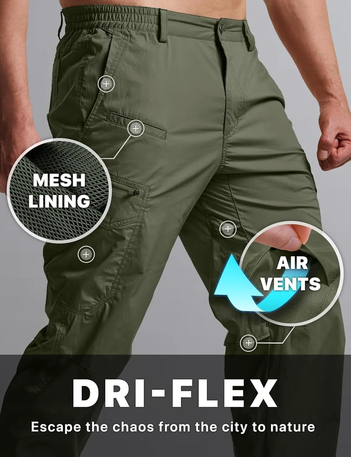 CQR Men's Quick Dry Tactical Pants, Water Resistant Outdoor Pants, Lightweight Stretch Cargo Work Hiking Pants