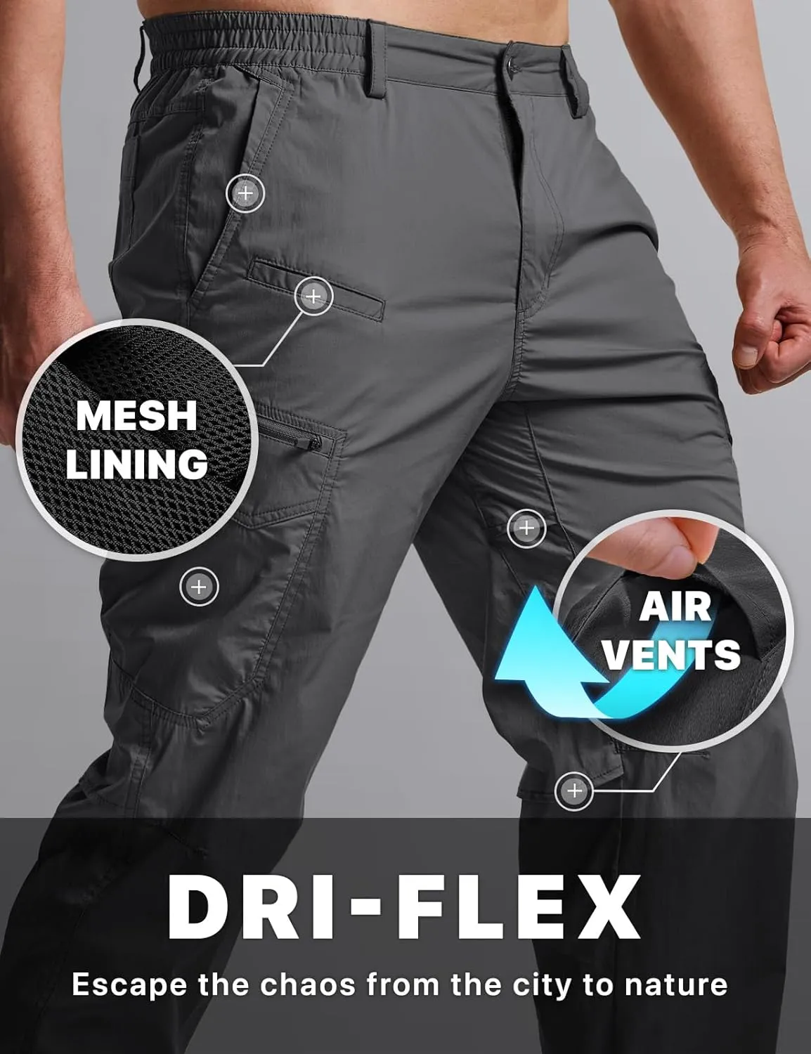 CQR Men's Quick Dry Tactical Pants, Water Resistant Outdoor Pants, Lightweight Stretch Cargo Work Hiking Pants