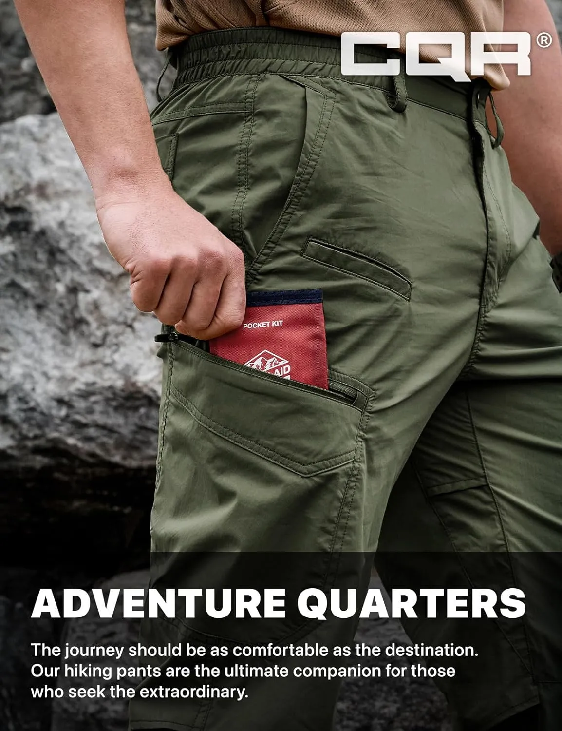 CQR Men's Quick Dry Tactical Pants, Water Resistant Outdoor Pants, Lightweight Stretch Cargo Work Hiking Pants