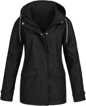 CRNTCEM Women's Outdoor Waterproof Jacket Lightweight Hooded Hiking Climbing Rain Jackets Active Outdoor Windbreaker Raincoat