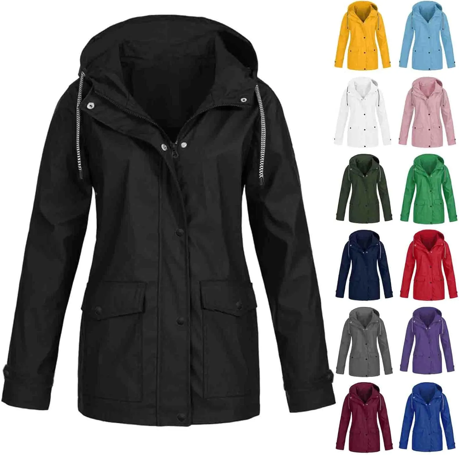 CRNTCEM Women's Outdoor Waterproof Jacket Lightweight Hooded Hiking Climbing Rain Jackets Active Outdoor Windbreaker Raincoat